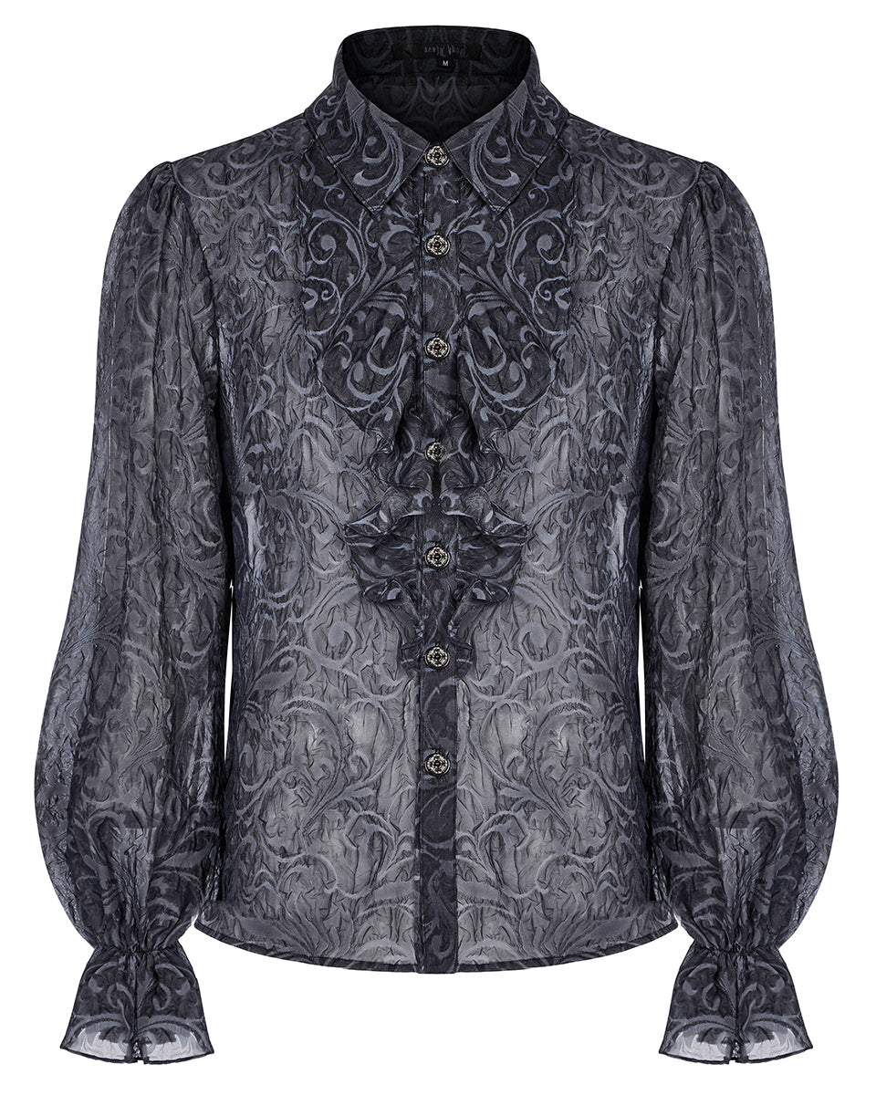 WY-1446 Mens Gothic Embossed Chiffon Dress Shirt - Grey