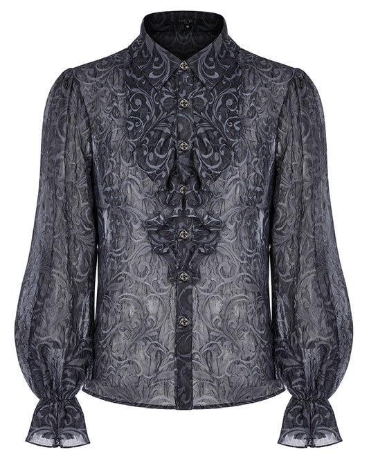 WY-1446 Mens Gothic Embossed Chiffon Dress Shirt - Grey