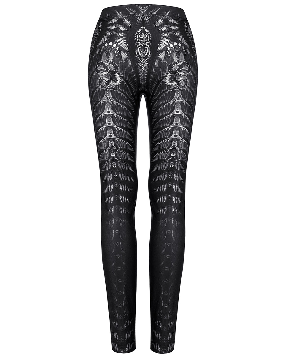 WK-491 Womens Serpentine Printed Mesh Cyberpunk Leggings - Black & Grey
