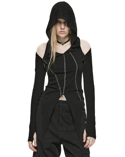 OPT-843 Daily Life Womens 2-Piece Cyberpunk Hooded Tank Top Set