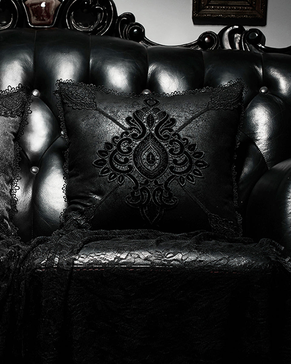 JZ-002 Gothic Home Lace Applique Filled Cushion - Black