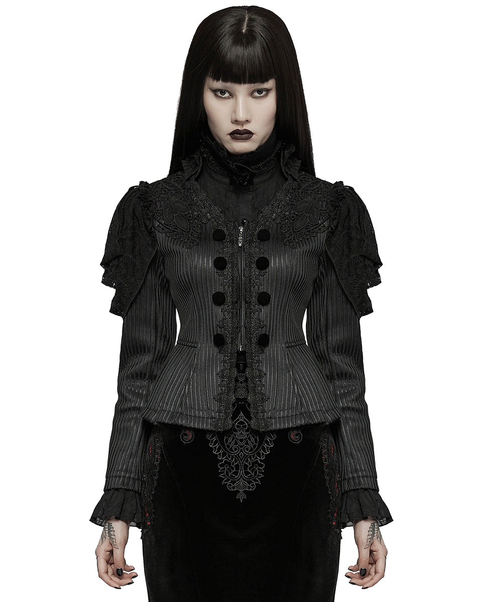 WY-1385 Womens Gothic Lolita Lace Applique Jacket - Black