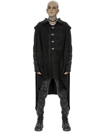 WY-1451 Mens Apocalyptic Gothic Hooded Spliced Mesh Cloak