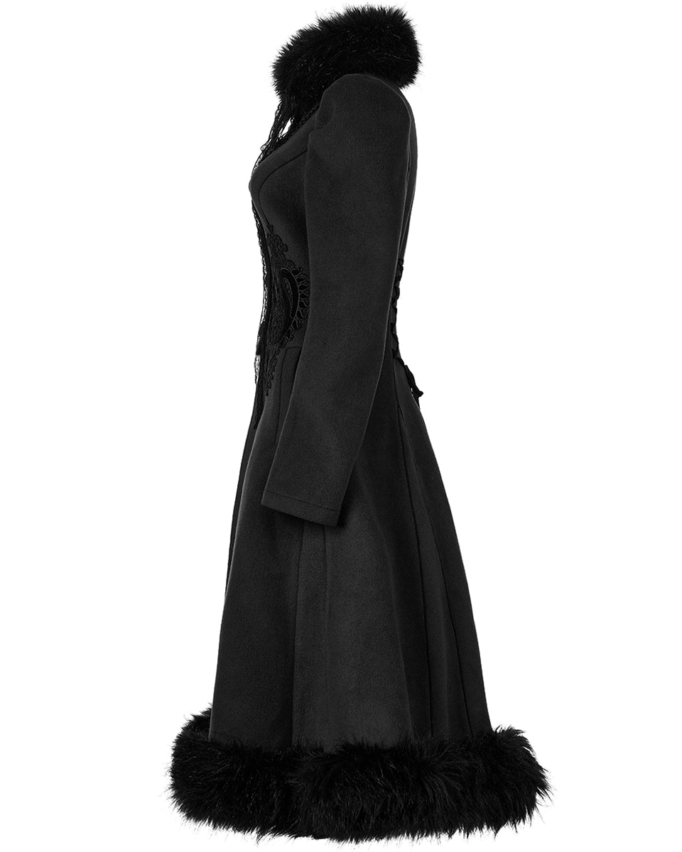 WY-1414 Womens Gothic Lace Applique Velvet Maxi Coat