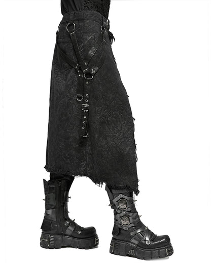 WQ-561 Mens Distressed Apocalyptic Punk Half-Skirt Kilt