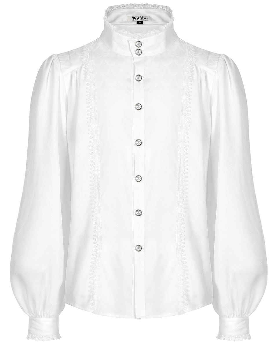 WY-1409 Mens Viserion Dragonscale Jacquard Gothic Dress Shirt - White