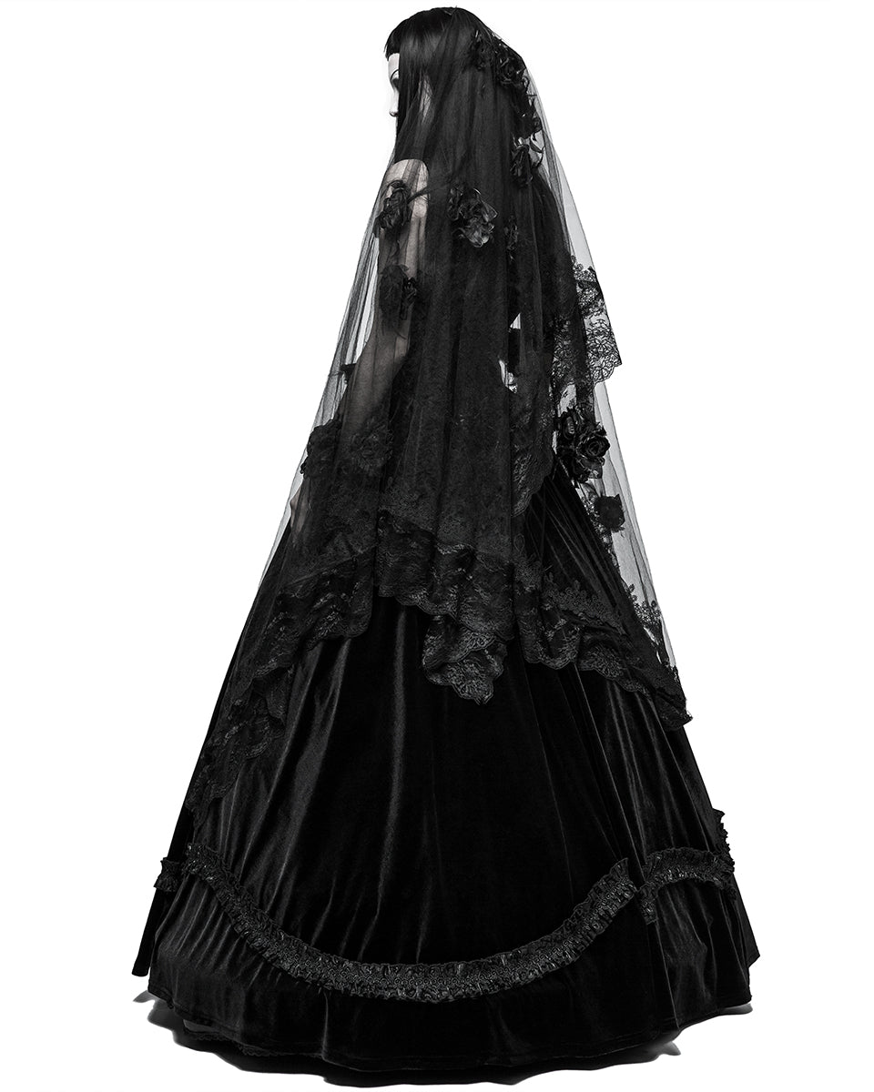 S-224 Black Rose Gothic Wedding Veil