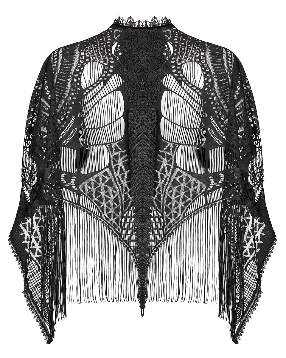 DY-1405 Plus Size Womens Gothic Lace Applique Fringed Shawl