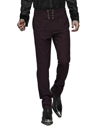 WK-385 Mens Gothic Steampunk Pants - Wine Red