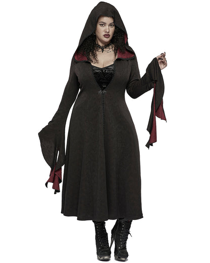 DY-1404 Womens Gothic Lace Applique Cloak Jacket - Black & Red - Extended Size Range