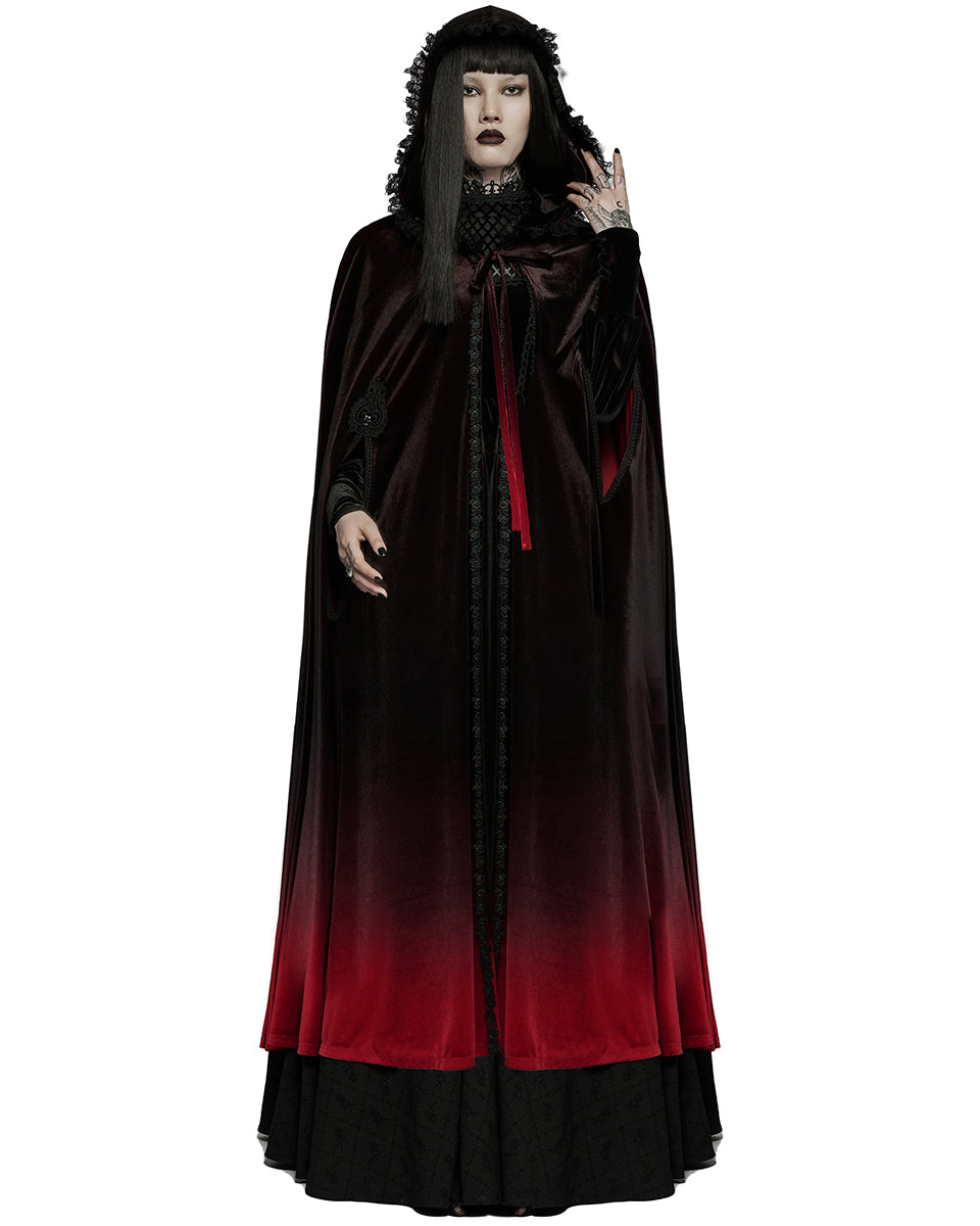 WY-1426 Womens Gothic Gradient Velvet Cloak - Black & Red