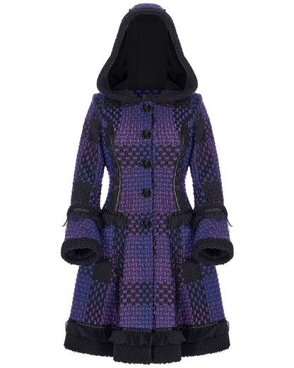 WLY-102 Pyon Pyon Womens Gothic Lolita Hooded Coat - Black & Purple Check