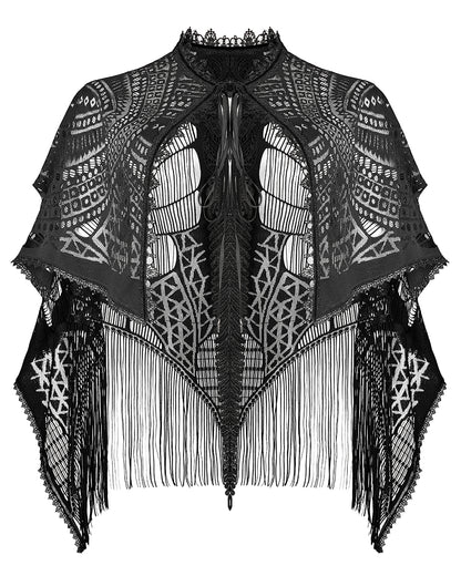 DY-1405 Plus Size Womens Gothic Lace Applique Fringed Shawl