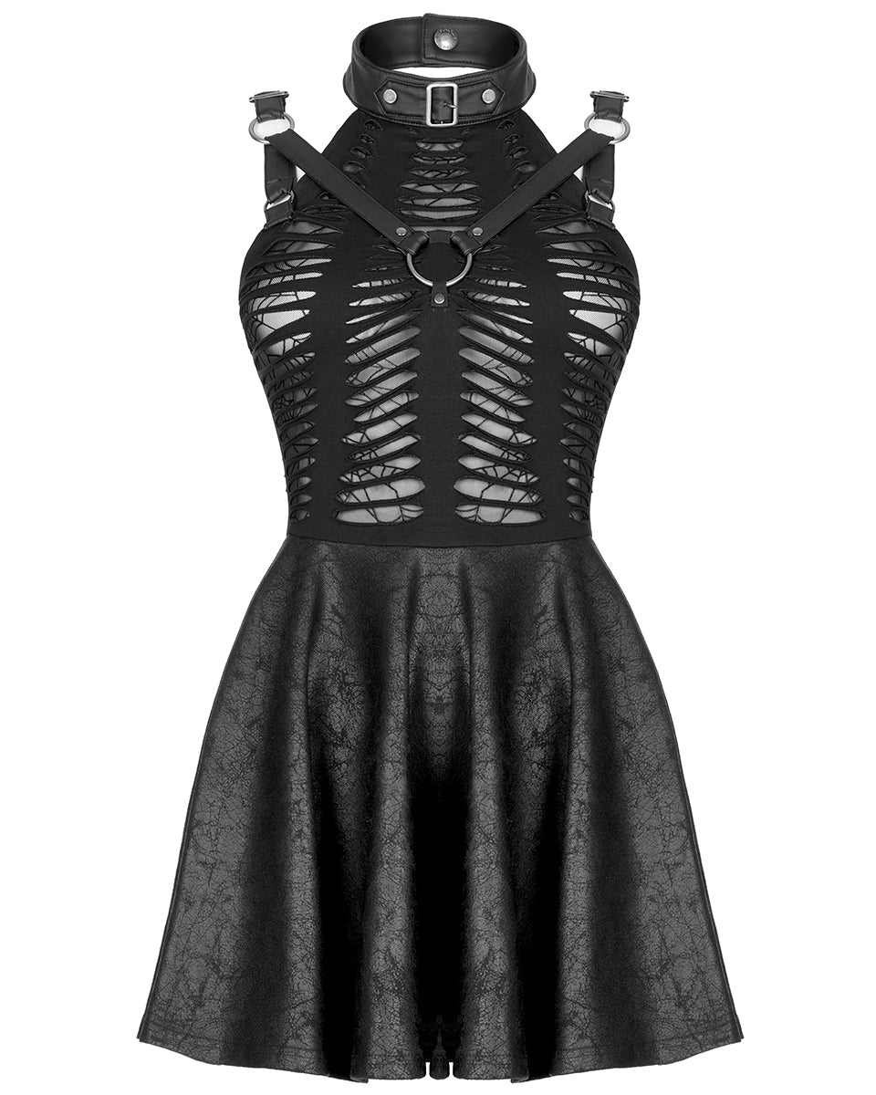 WQ-547 Womens Laser Cut Cobweb Mesh Bondage Mini Dress