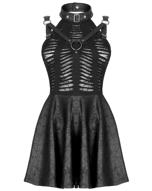 WQ-547 Womens Laser Cut Cobweb Mesh Bondage Mini Dress