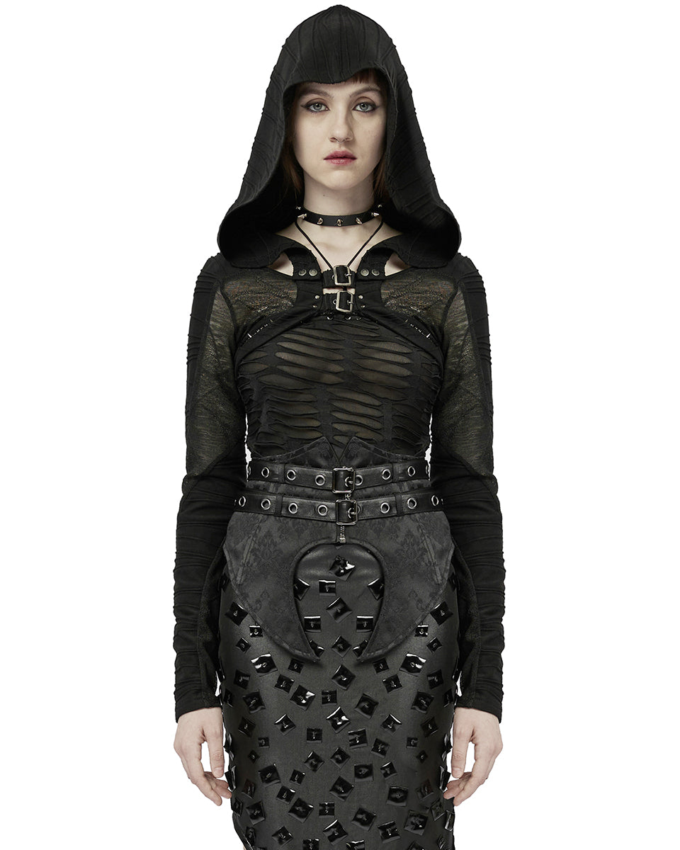 WY-1475 Womens Post Apocalyptic Techwear Gothic Hooded Bolero Top