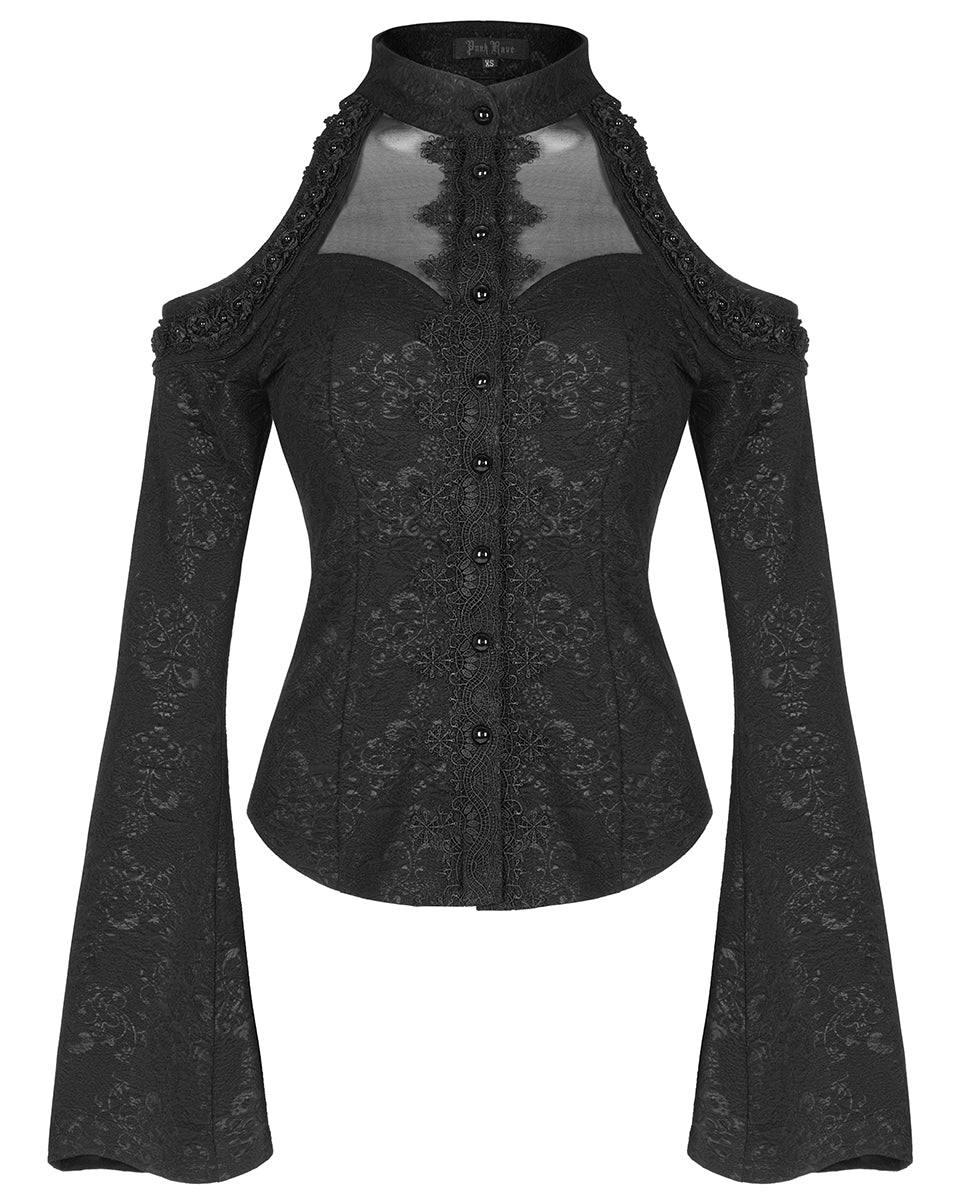 WY-1357 Womens Dark Gothic Lolita Cold Shoulder Blouse