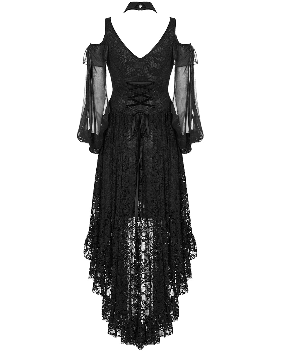 WQ-605 Decadent Gothic Floral Lace Hi Low Dress