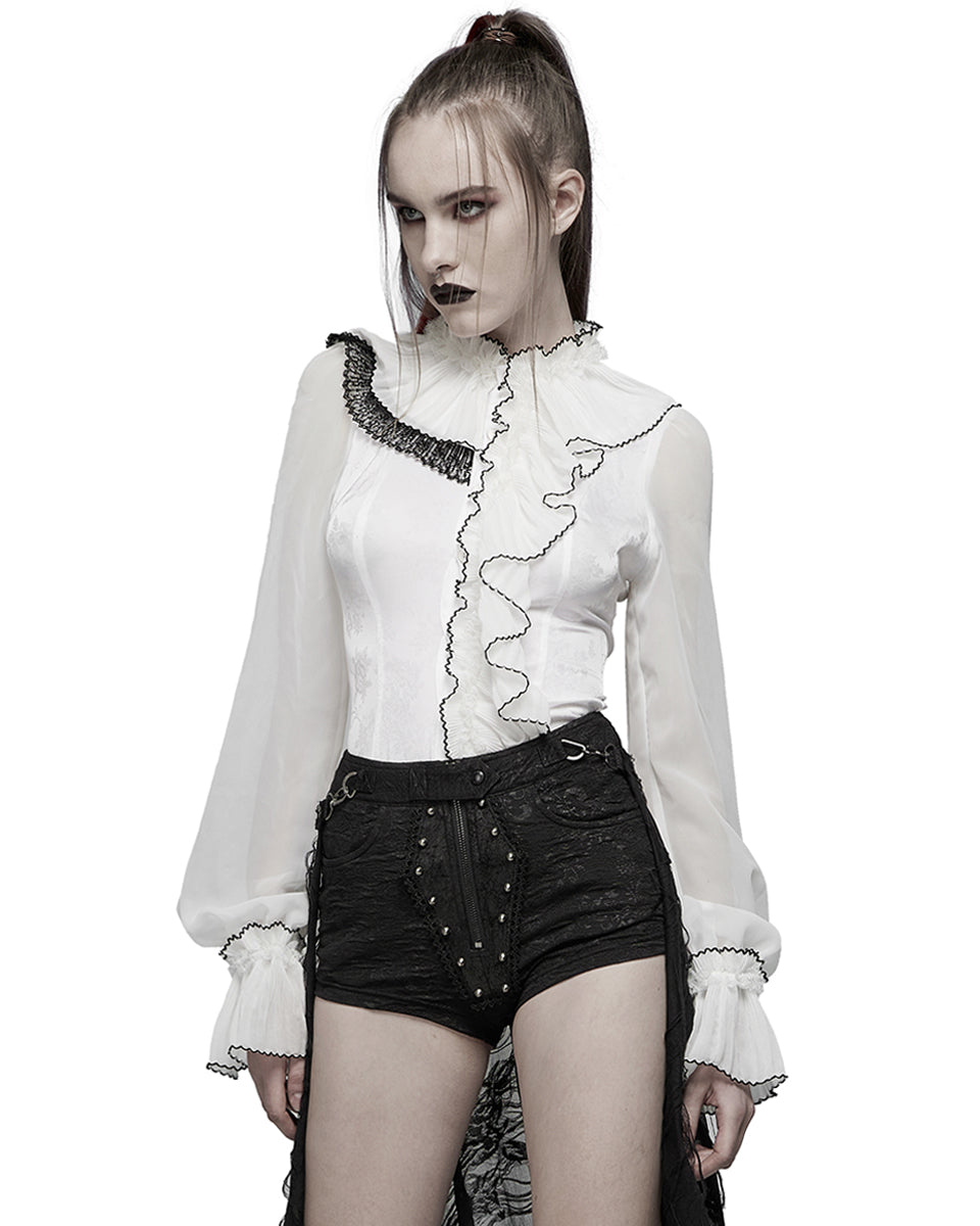 WY-1348 Womens Dark Lolita Asymmetric Jacquard & Chiffon Blouse Top