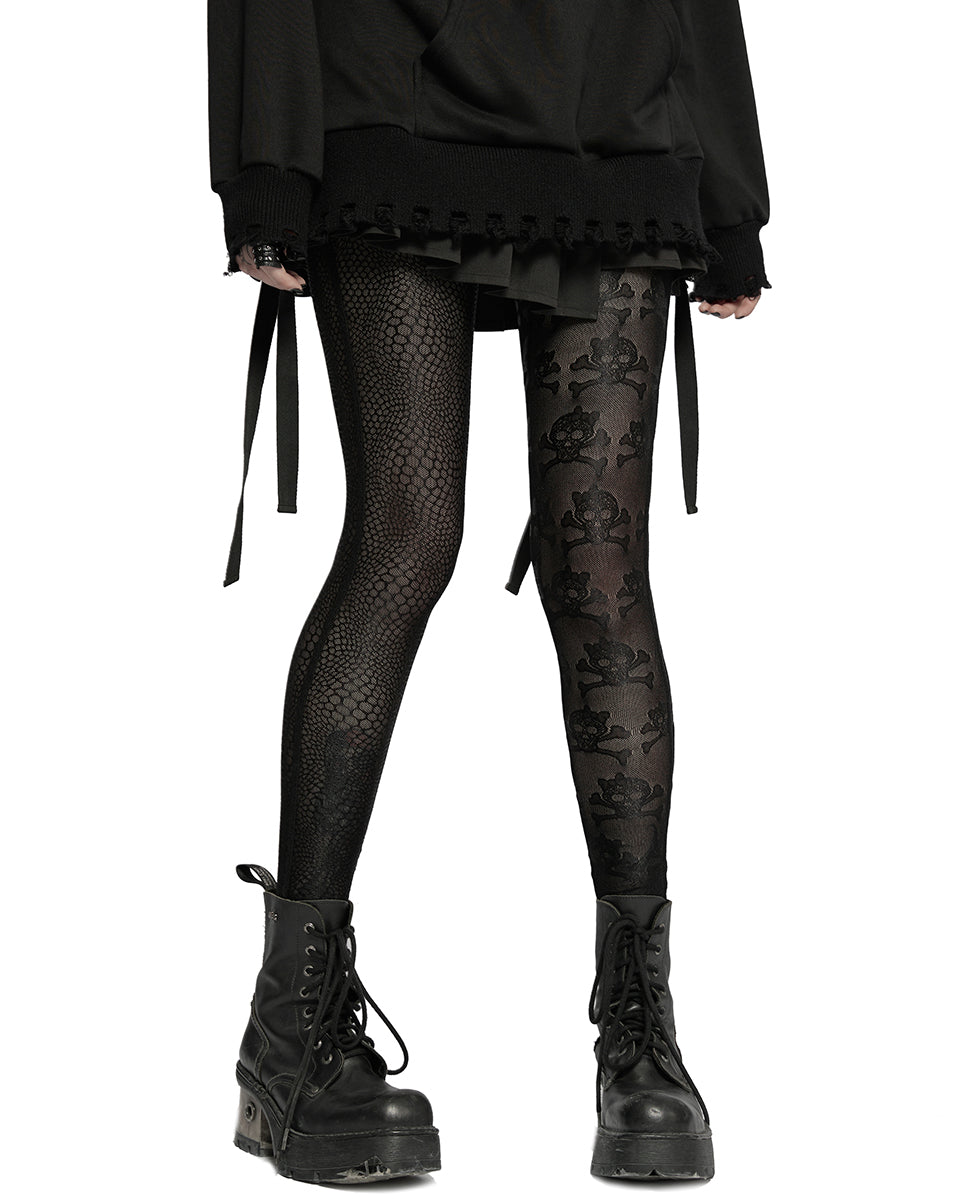 WK-521 Womens Gothic Split Leg Skull Mesh Leggings