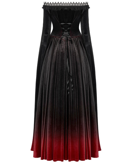 WQ-599 Womens Gothic Gradient Velvet Wedding Dress - Black & Red