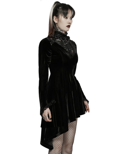 WQ-584 Womens Gothic Asymmetric Velvet Evening Dress - Black -