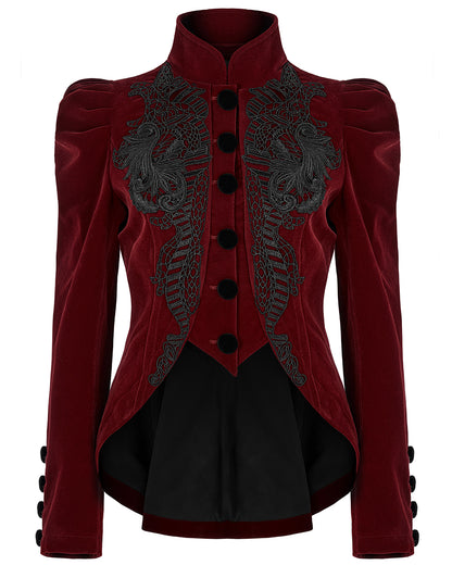 WY-1045 Vesperina Womens Gothic Velvet Riding Jacket - Red