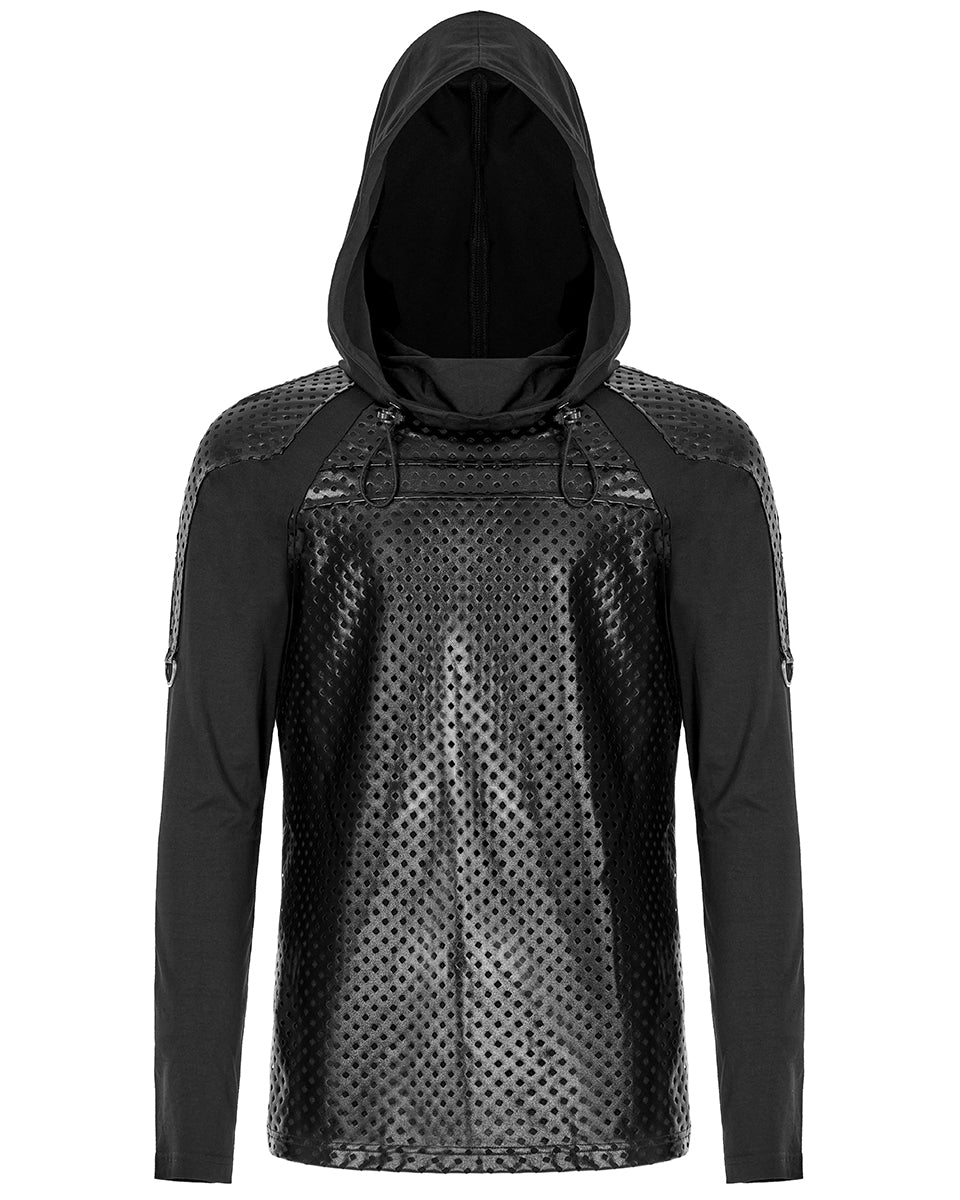 WT-736 Mens Cyberpunk Hooded PU Panelling Top