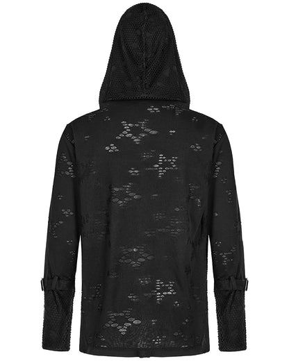 WT-738 Mens Apocalyptic Gothic Spliced Broken Knit Hooded Top