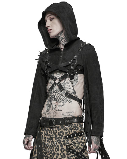 Y-667 Mens Apocalyptic Punk Cropped Hooded Biker Jacket