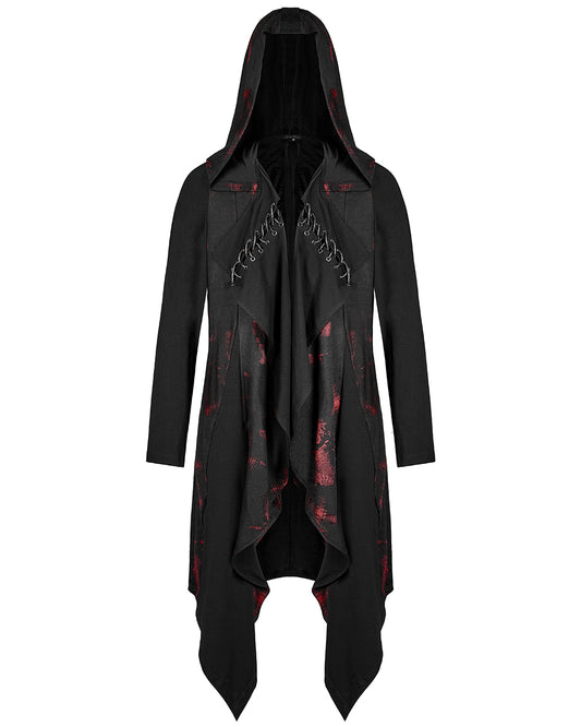 WY-1382 Mens Dark Punk Hooded Cloak Jacket - Black & Red