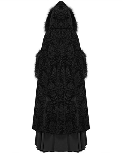 WY-1038 Cassiopeia Womens Gothic Velvet Cloak - Black Damask