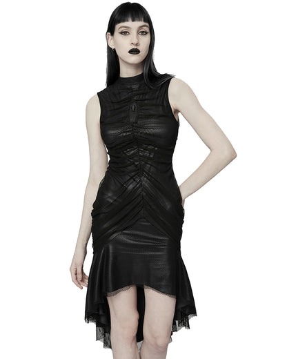 WQ-607 Dark Gothic Coffin Stone Fishnet Ruching Dress