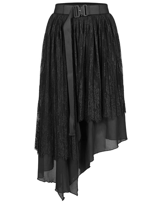 OPQ-1095 Daily Life Urban Occult Asymmetric Pleated Lace Skirt