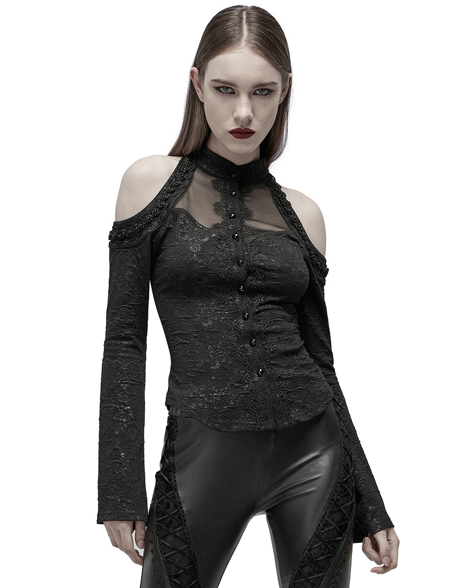 WY-1357 Womens Dark Gothic Lolita Cold Shoulder Blouse