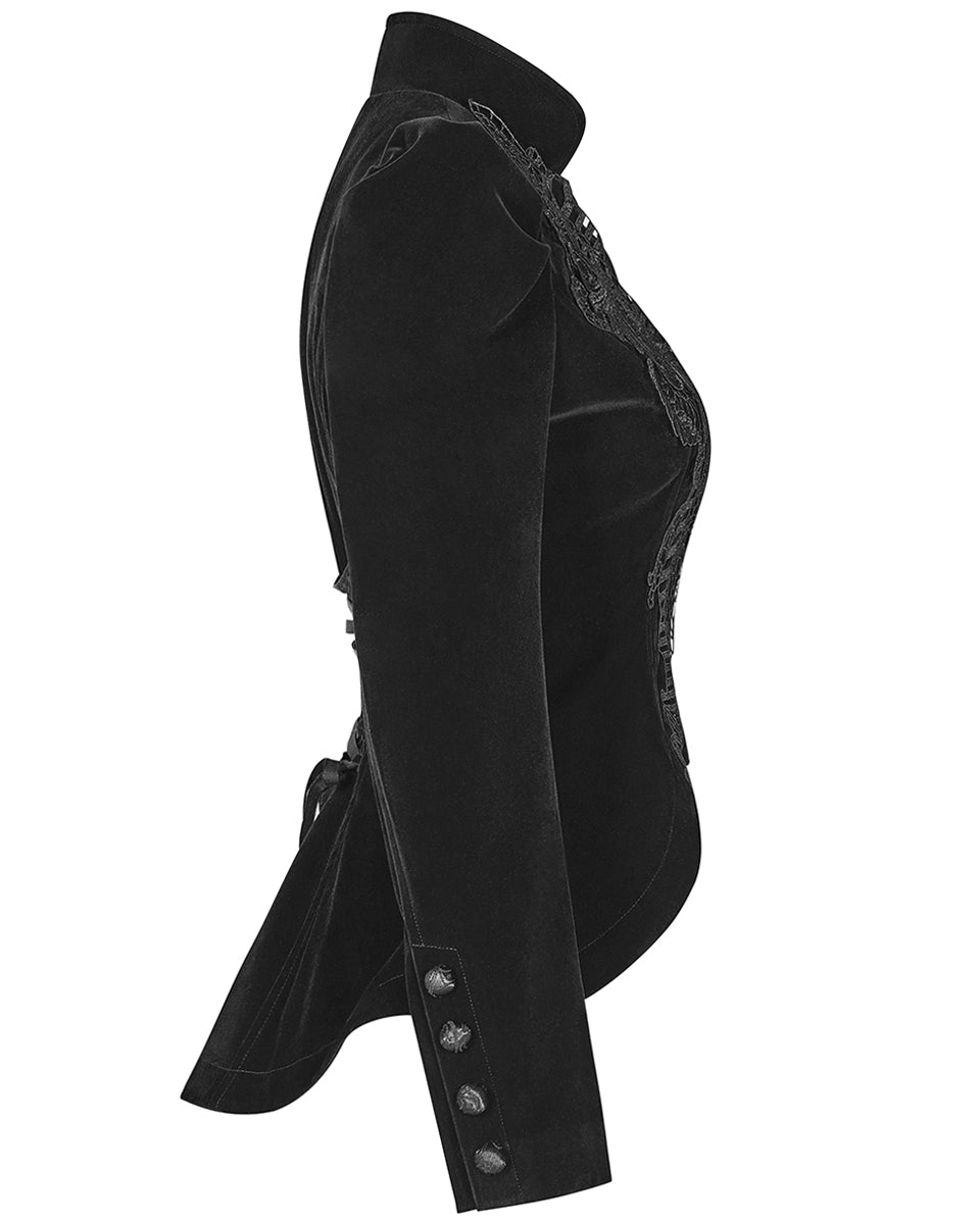 WY-1045 Vesperina Womens Gothic Velvet Riding Jacket - Black