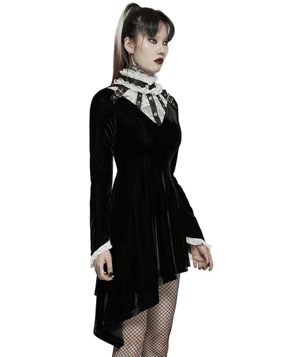 WQ-584 Womens Gothic Asymmetric Velvet Evening Dress - Black & White