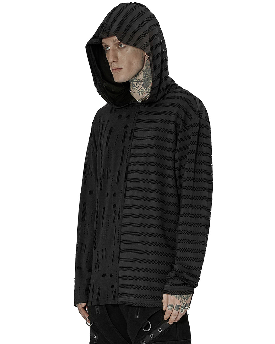 WT-737 Mens Dark Gothic Spliced Knit Hooded Top