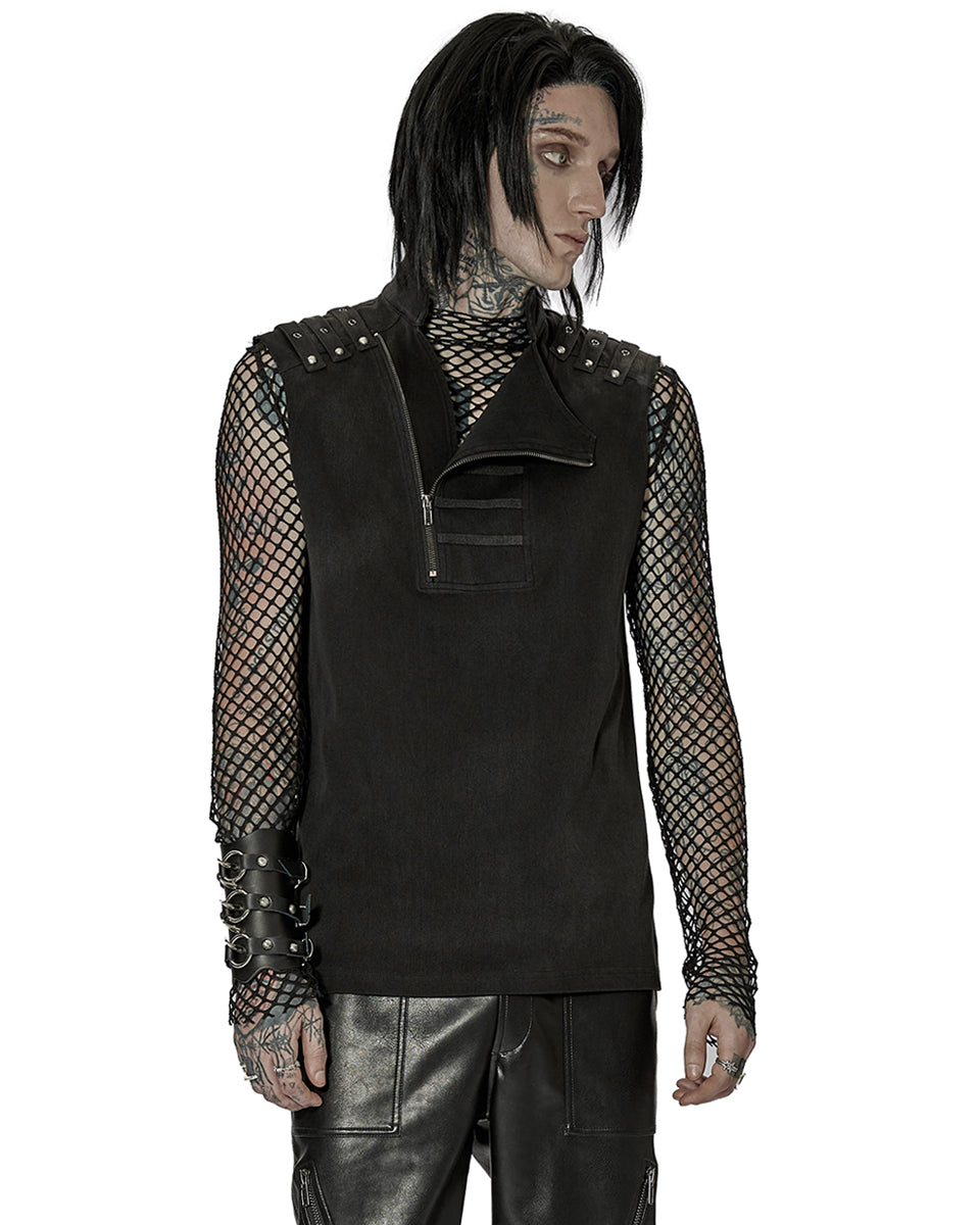 WT-757 Mens Dark Dystopian Gothic Zip Up Tank Top Vest