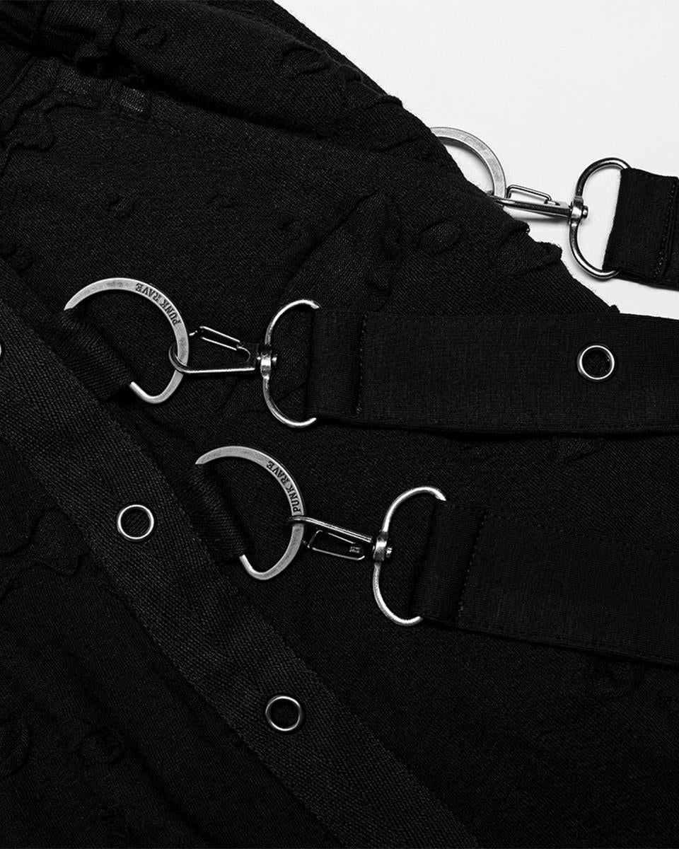 WK-525 Mens Apocalyptic Punk Broken Knit Drop Crotch Harem Pants