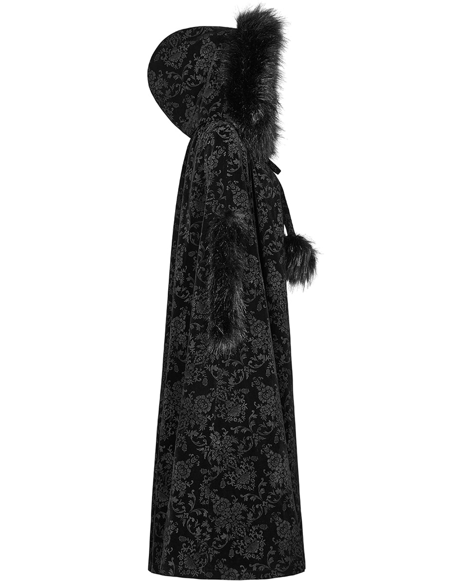 WY-1038 Cassiopeia Womens Gothic Velvet Cloak - Black Damask