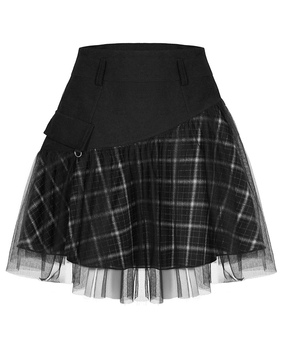 Daily Life Punk Lolita Dark Plaid High Waisted Skirt