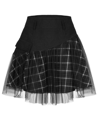 Daily Life Punk Lolita Dark Plaid High Waisted Skirt