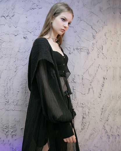 Daily Life Womens Long Gothic Pleated Chiffon Cloak Jacket