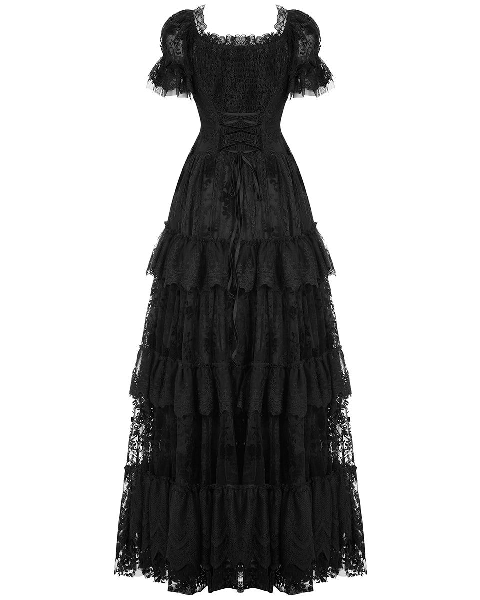 WQ-613 Dark Decadence Flocked Lace Gothic Wedding Dress - Black