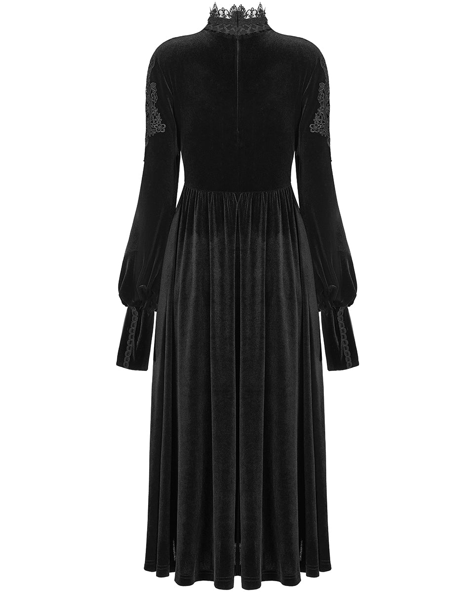 WQ-586 Womens Gothic Lace Applique Velvet Mourning Dress