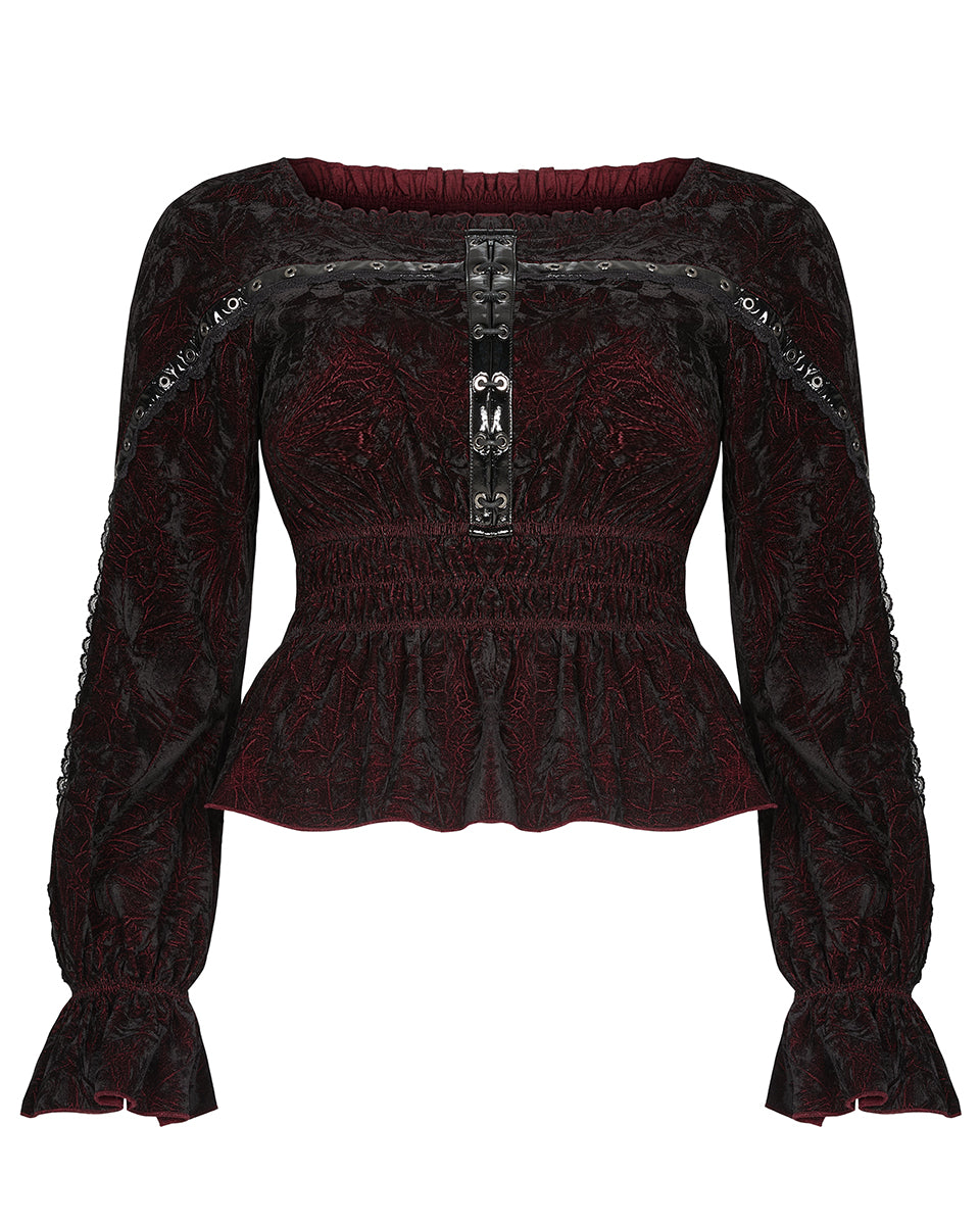 DT-675 Plus Size Incarnadine Gothic Blouse Top - Red