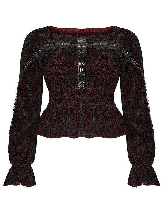 DT-675 Plus Size Incarnadine Gothic Blouse Top - Red