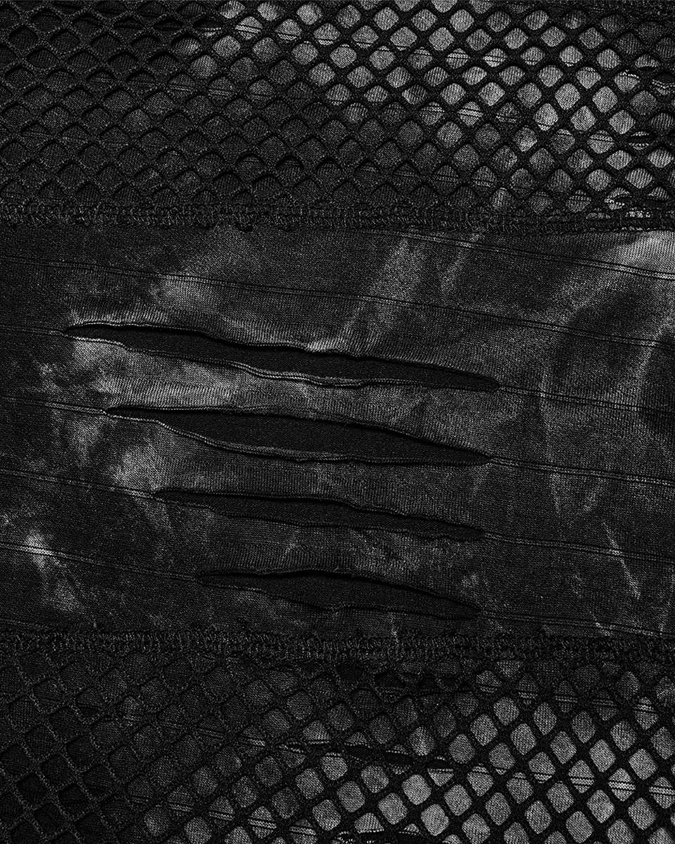 WT-743 Mens Apocalyptic Punk Spliced Tie Dye Mesh Top - Black & Grey