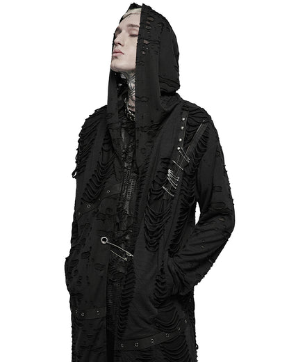 WY-1374 Mens Apocalyptic Gothic Hooded Broken Knit Cloak
